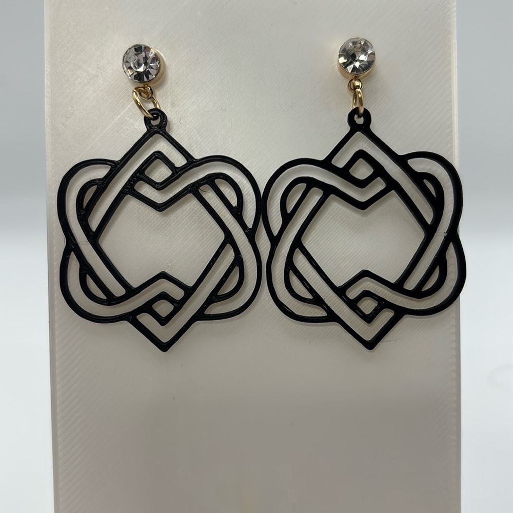 Black Heart Earrings with Crystal Accents